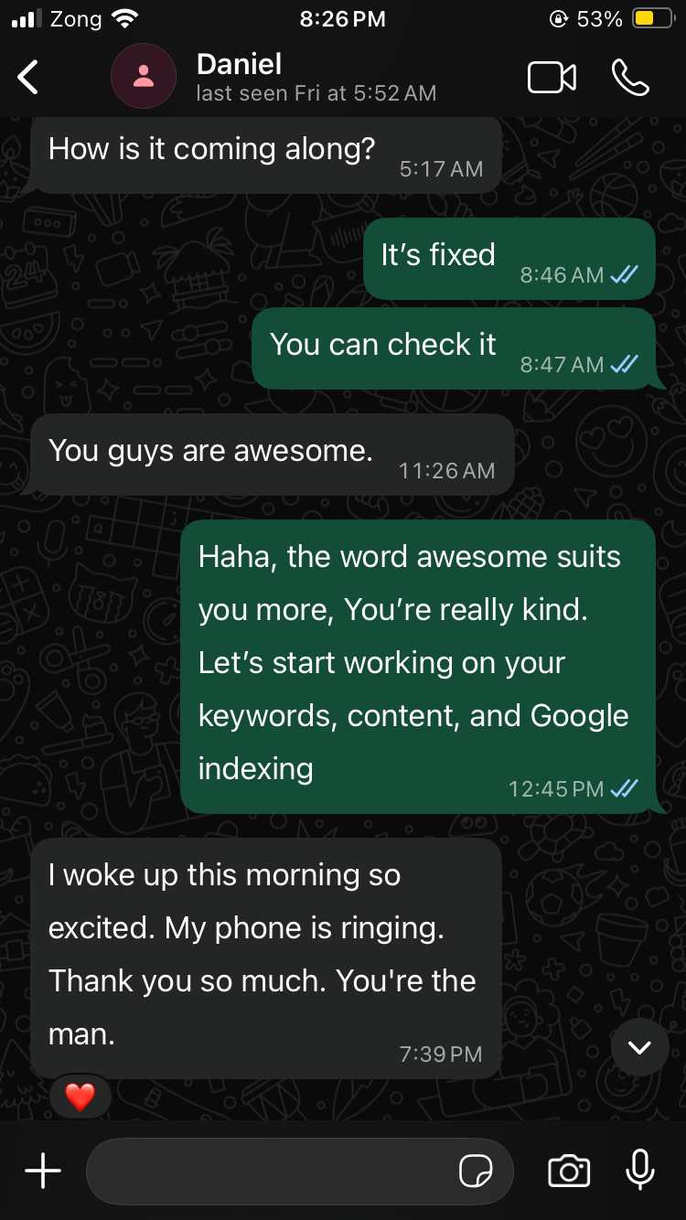 Client testimonial from Daniel