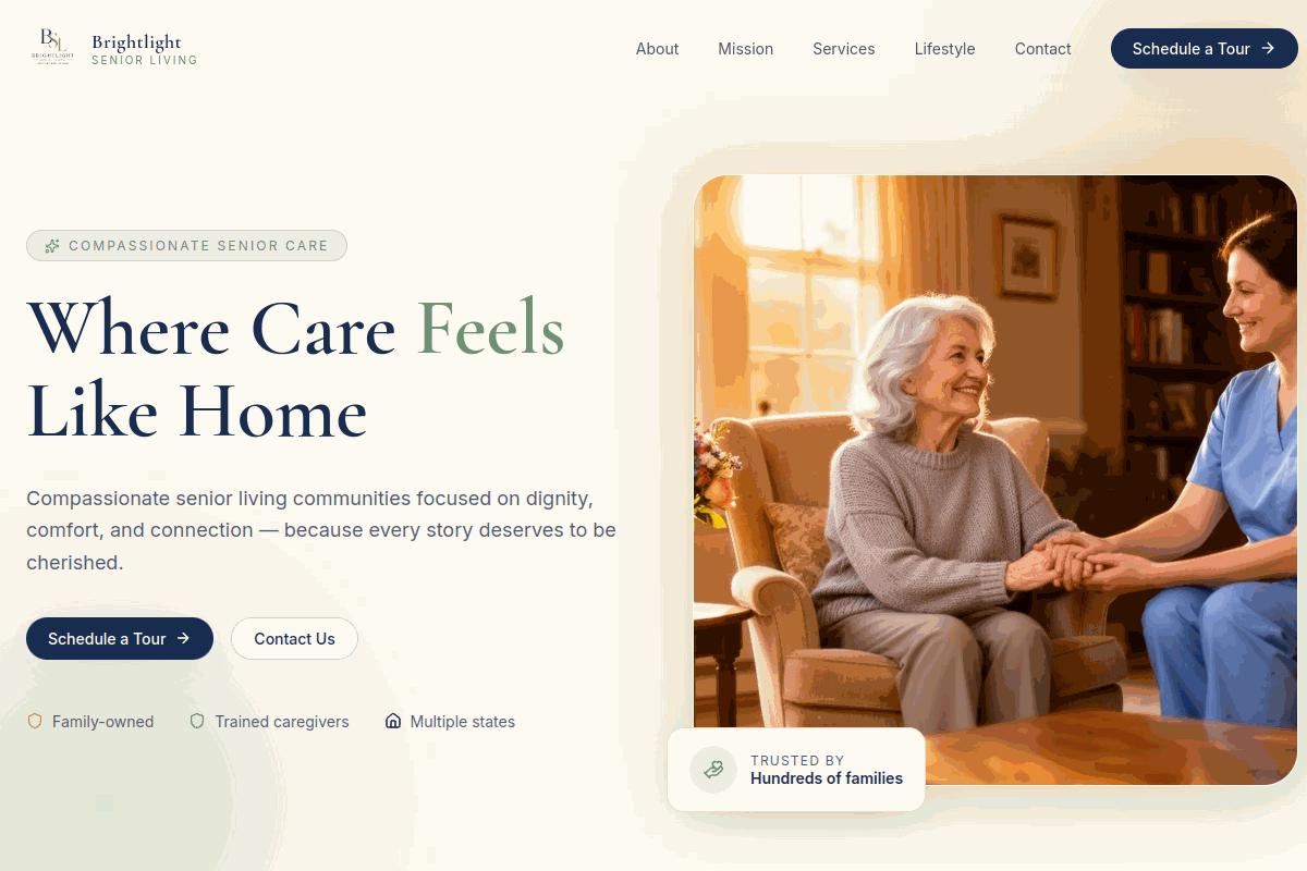Bright Light Senior Living website screenshot